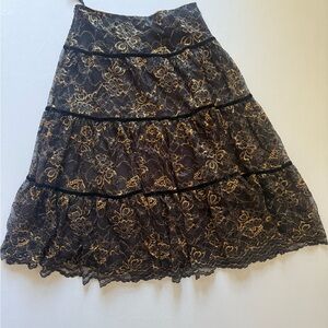 Ralph Lauren Black and Gold Lace Midi Skirt